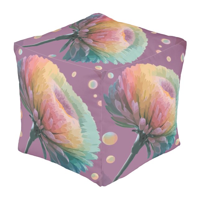  Pastel Aster Elegance: 3D Render Cube Pouf (Angled Front)