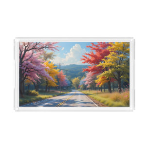Pastel Autumn Country Road Watercolor Acrylic Tray
