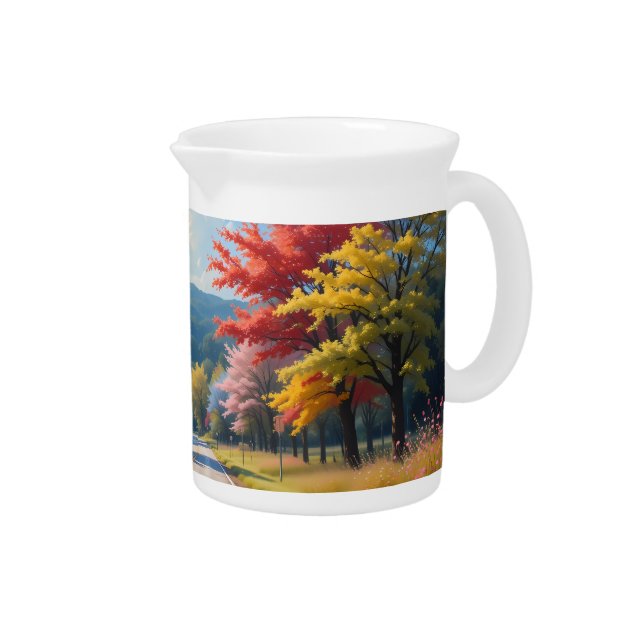 Pastel Autumn Country Road Watercolor Beverage Pitcher (Right)