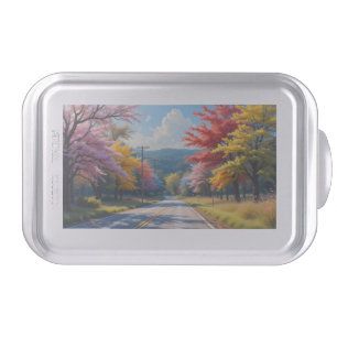 Pastel Autumn Country Road Watercolor Cake Pan