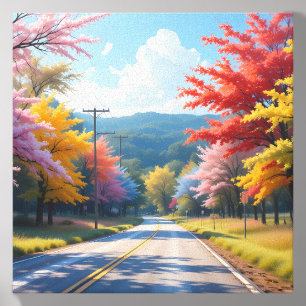 Pastel Autumn Country Road Watercolor Canvas Photo Tile