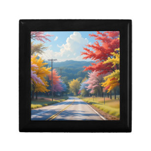 Pastel Autumn Country Road Watercolor Gift Box