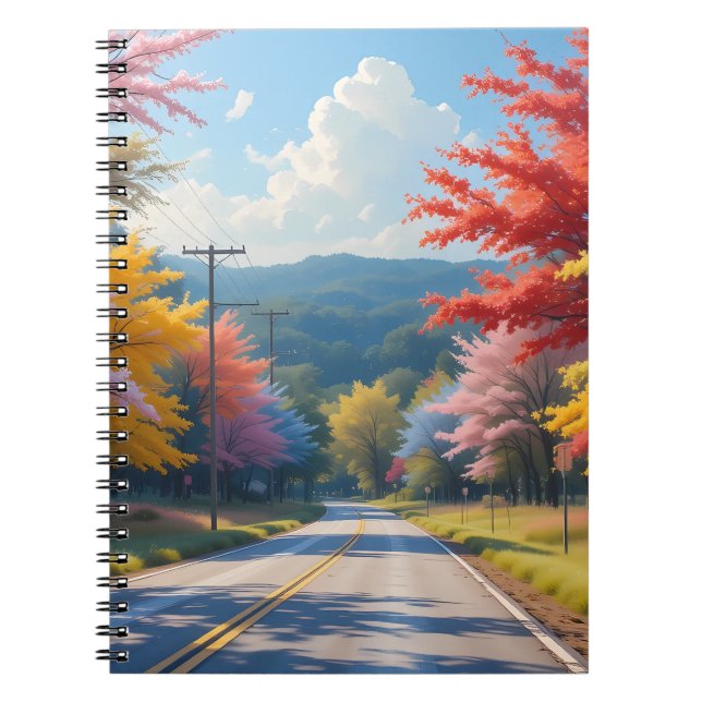 Pastel Autumn Country Road Watercolor Notebook (Front)
