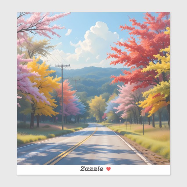 Pastel Autumn Country Road Watercolor Sticker (Sheet)
