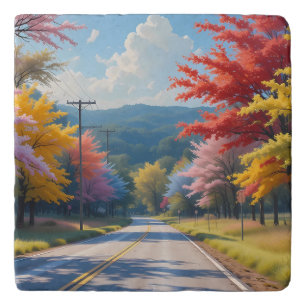 Pastel Autumn Country Road Watercolor Trivet