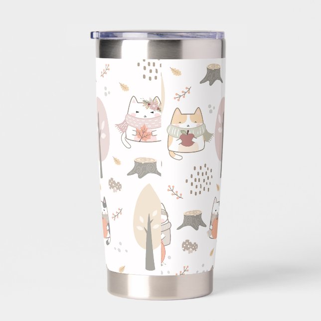 Pastel Autumn Cute Cats Insulated Tumbler (Right)
