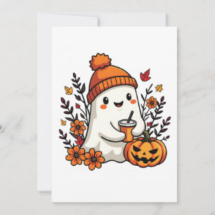 Pastel Autumn Kawaii Ghost Fall Pumpkin Spice Holiday Card