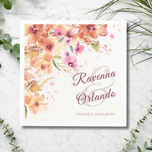 Pastel Autumn Wildflower Peony Rose Art Wedding Napkins