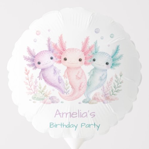 Pastel Axolotl Birthday Party  Balloon