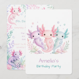 Pastel Axolotl Birthday Party Cute Invitation