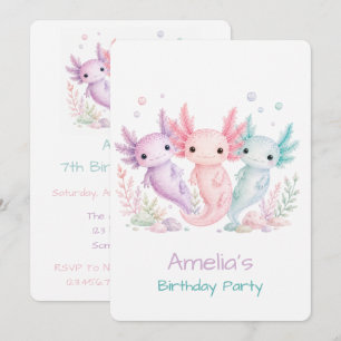 Pastel Axolotl Birthday Party Invitation