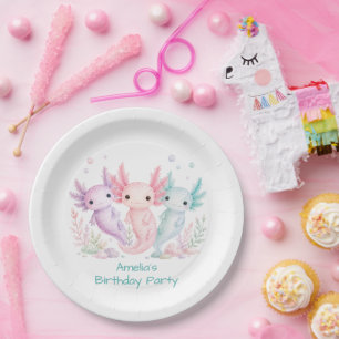 Pastel Axolotl Birthday Party Paper Plates