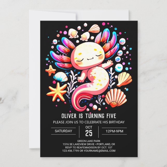 Pastel Axolotl Modern Birthday Invitation (Front)
