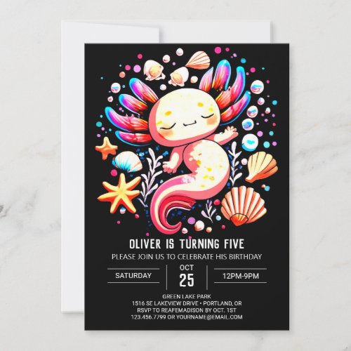Pastel Axolotl Modern Birthday Invitation
