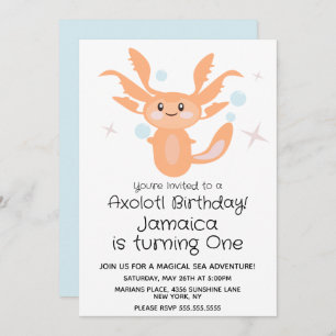 Pastel Axolotl Ocean Creature 1st Birthday Party Invitation