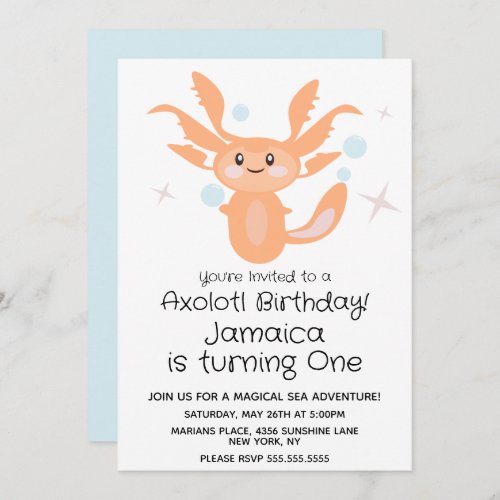 Pastel Axolotl Ocean Creature 1st Birthday Party  Invitation