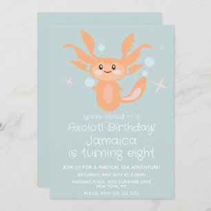 Pastel Axolotl Ocean Creature Birthday Party Invitation