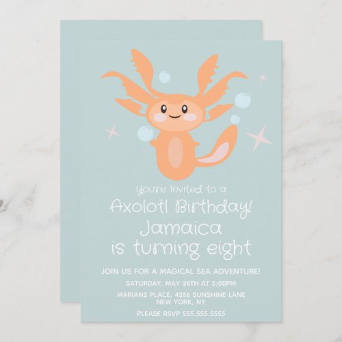 Pastel Axolotl Ocean Creature Birthday Party  Invitation