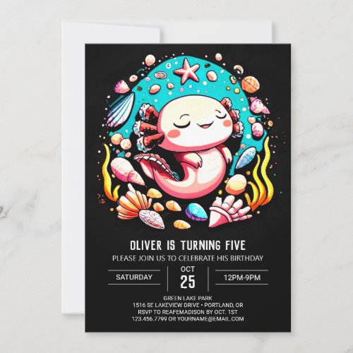 Pastel Axolotl Under the Sea Birthday Celebration Invitation