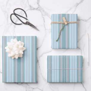 Pastel Azure & Gray Chevron Stripes Wrapping Paper Sheets
