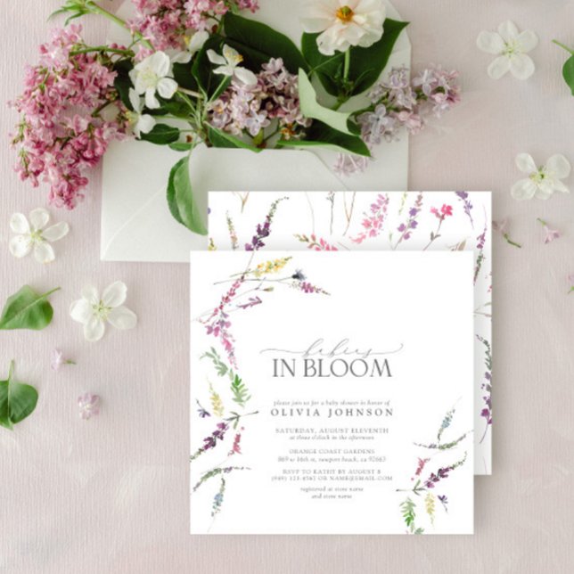 Pastel Babies in Bloom Script Floral Baby Shower Invitation (Creator Uploaded)