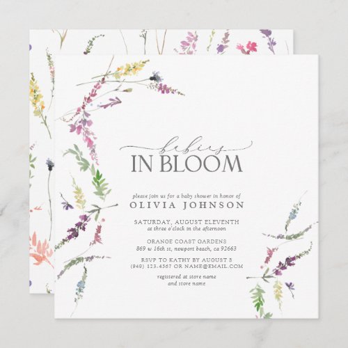 Pastel Babies in Bloom Script Floral Baby Shower Invitation