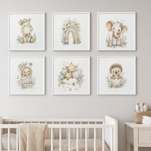 Pastel Baby Animal Nursery Wall Art Peel And Stick Photo Tile
