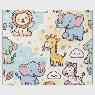 Pastel Baby Animal Zoo Nursery Wrapping Paper