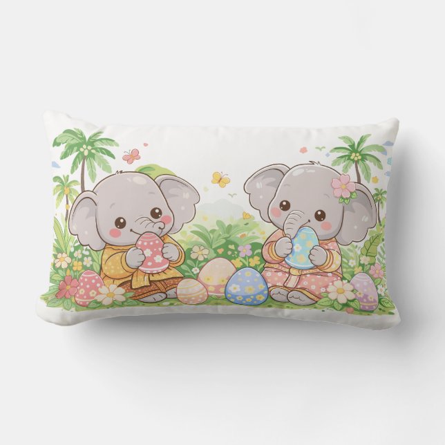 Pastel Baby Animals with Floral Eggs Lumbar Pillow (Front)