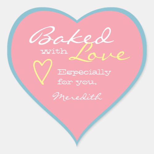 Pastel Baby Blue and Pink Made Love Heart Shape Heart Sticker