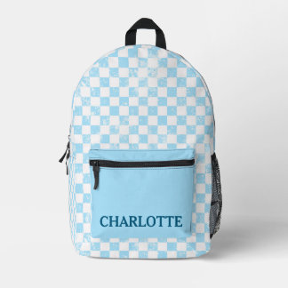 Pastel Baby Blue Chequered Printed Backpack