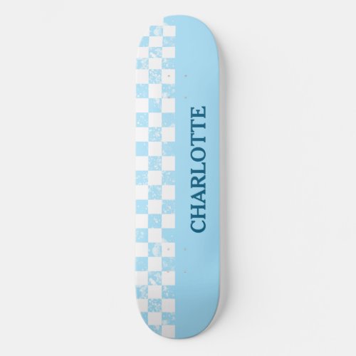 Pastel Baby Blue Chequered  Skateboard