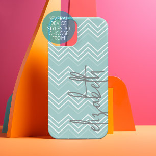 Pastel baby blue Chevron Pattern - Script Name Samsung Galaxy S22 Case