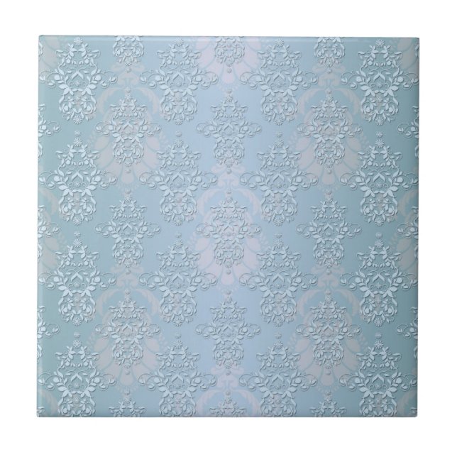 Pastel Baby Blue Damask Ceramic Tile (Front)