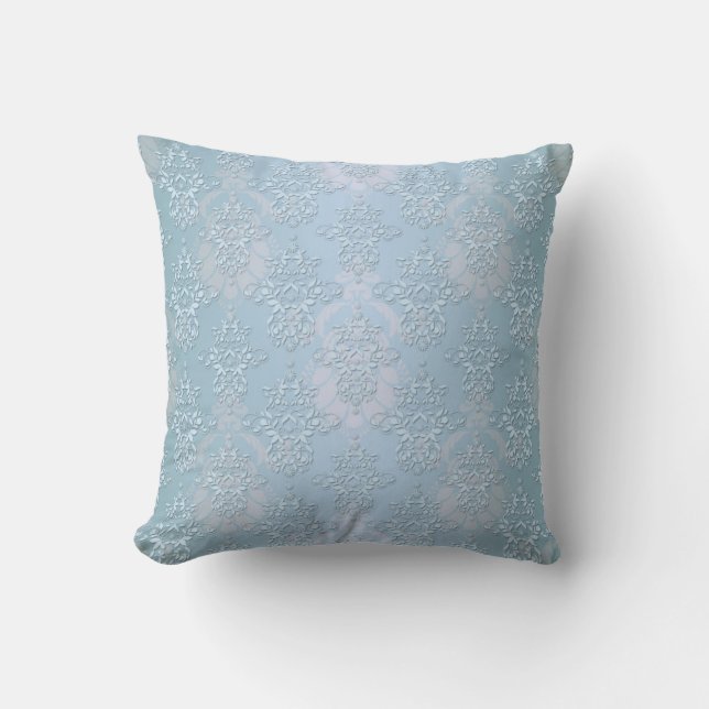 Pastel Baby Blue Damask Throw Pillow (Front)