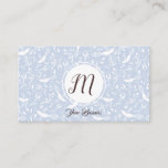 Pastel Baby Blue Floral Birds Trendy Monogram Business Card