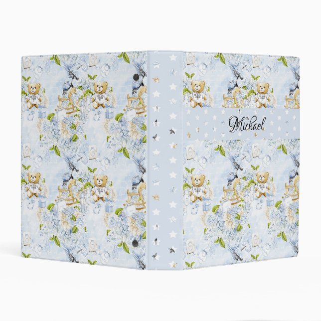 PASTEL BABY BLUE FLOWERS & TEDDY BEARS MINI BINDER (Background)