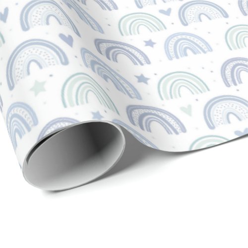 Pastel Baby Blue Rainbows pattern Wrapping Paper