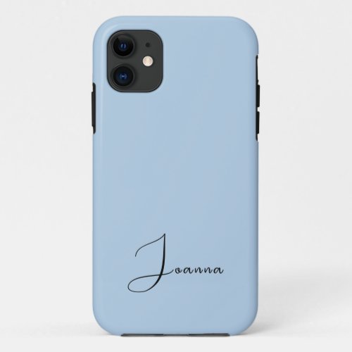 Pastel Baby Blue Solid Color  Minimalist Name iPhone 11 Case