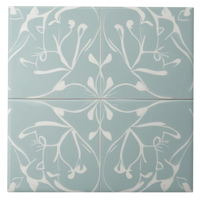 Pastel Baby Blue & White Decorative Abstract Ceramic Tile (Front)