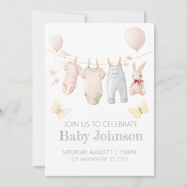 Pastel Baby Clothes Shower Invite (Front)