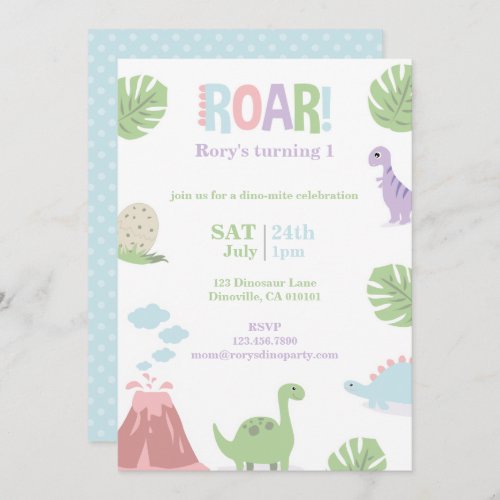 Pastel Baby Dinosaur Kids Birthday Party Holiday Card