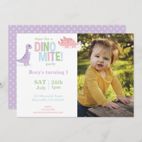 Pastel Baby Dinosaur Kids Photo Birthday Party Holiday Card