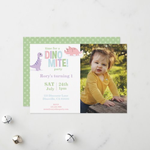 Pastel Baby Dinosaur Kids Photo Birthday Party Holiday Card