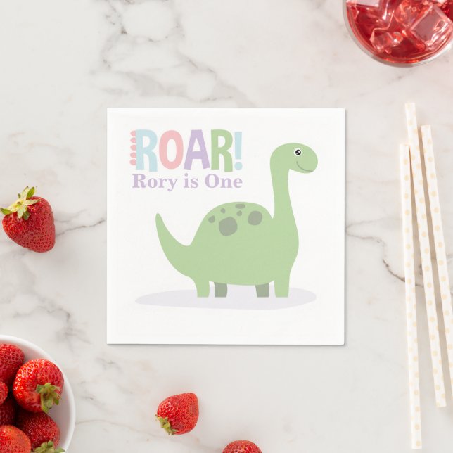 Pastel Baby Dinosaurs Roar Birthday Party Napkins (Insitu)
