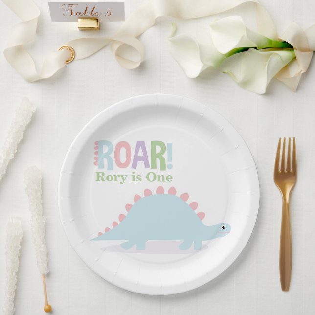 Pastel Baby Dinosaurs Roar Birthday Party Paper Plates (Wedding)