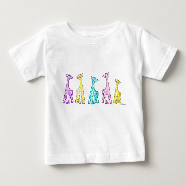 Pastel Baby Giraffes In A Row Baby T-Shirt (Front)