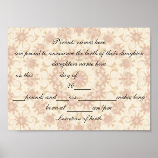 Pastel Baby Girl Birth Announcement Poster