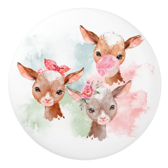 Pastel Baby Goats  Ceramic Knob (Front)