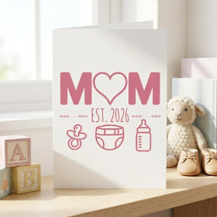 Pastel Baby Icons Mom Est Year Typography Design Card